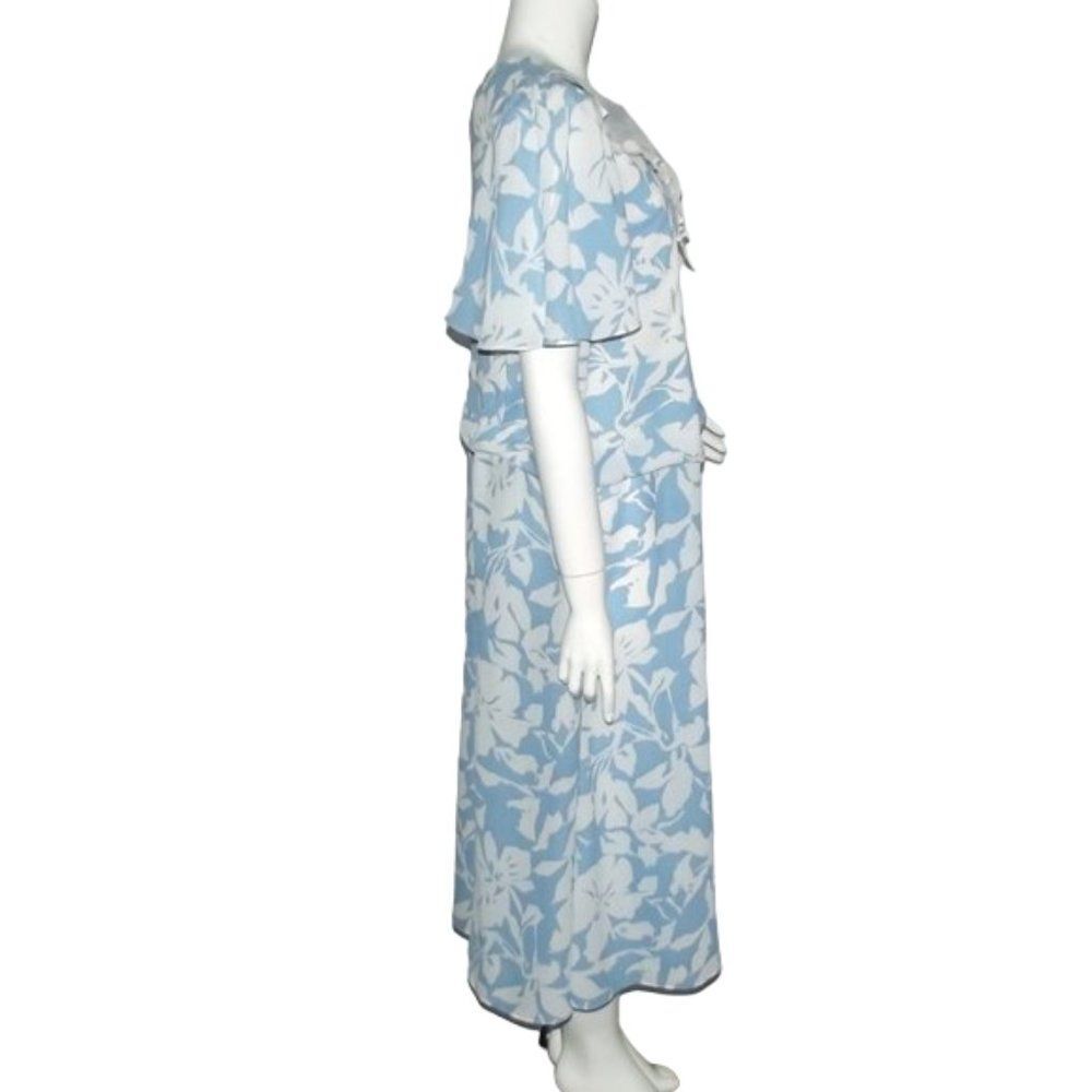 DIANE von FURSTENBERG Dress, XL, Blue/White Floral, VINTAGE, White Lace Bib - Picture 11 of 13